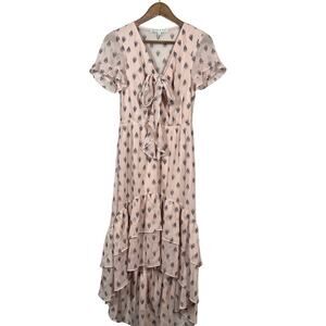 Allison & Kelly Spring Tie Front Midi Dress Hi Lo Hem Blush Pink - S